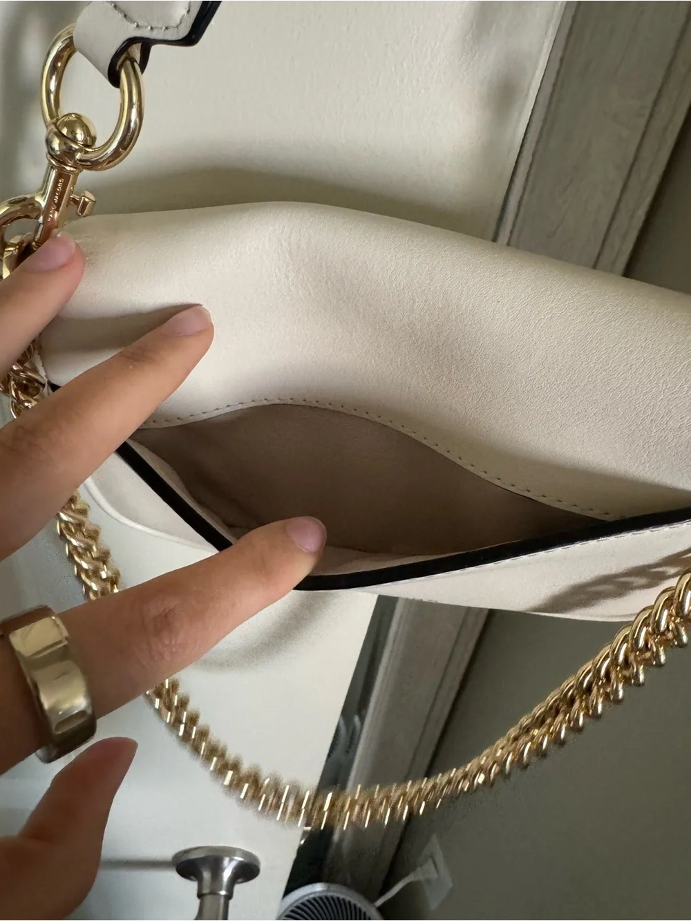 Marc Jacobs The J Cream Leather Crossbody with Gold Chain Accent